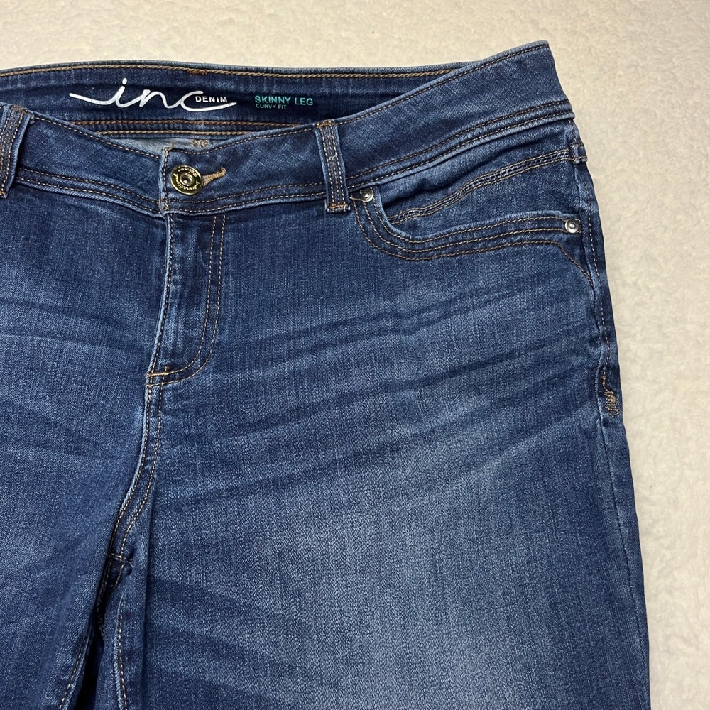 INC Jeans Women 14 Blue Skinny Leg Curvy Fit Dark Wash Stretch Denim 42160